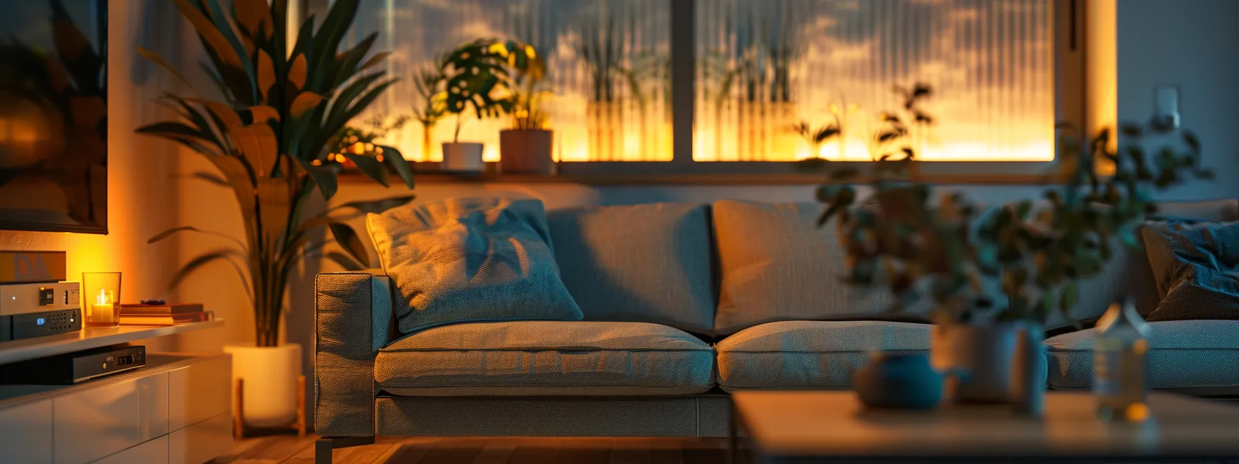 a modern home interior showcases a sleek electric furnace, radiating a soft, warm glow in a cozy living room setting, emphasizing its efficiency and comfort during the mild winter months.