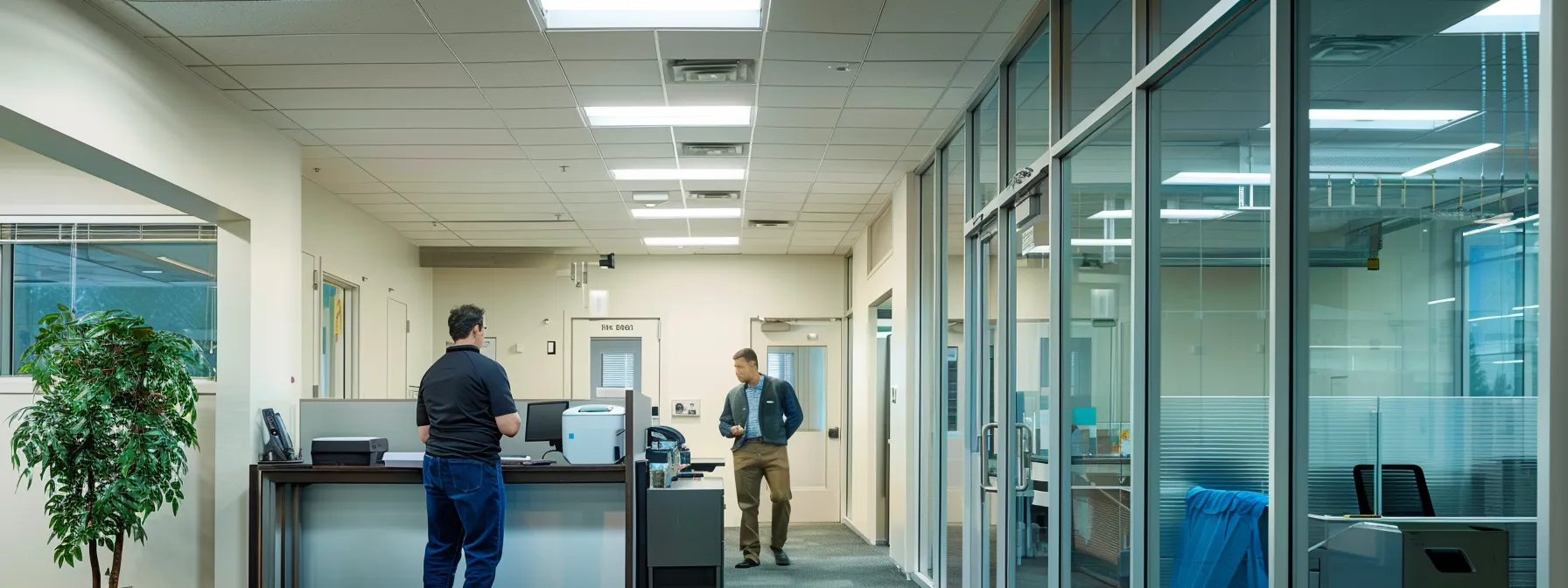 a modern office interior showcases a professional duct cleaning technician in action, meticulously examining hvac systems and discussing maintenance plans with a homeowner, emphasizing trust and expertise in the service selection process.