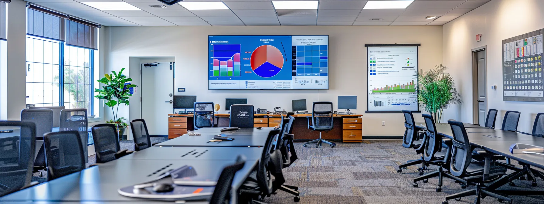 a modern office space is filled with sleek laptops and colorful charts displaying duct cleaning service pricing, as a team of professionals attentively analyzes the data on a large screen to ensure optimal indoor air quality for homeowners in savannah.