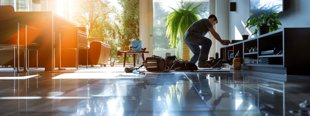 a sharply focused image of a modern home interior, showcasing a technician inspecting a sleek duct system, with tools and equipment laid out on a polished floor, emphasizing the importance of regular duct maintenance for optimal indoor air quality.