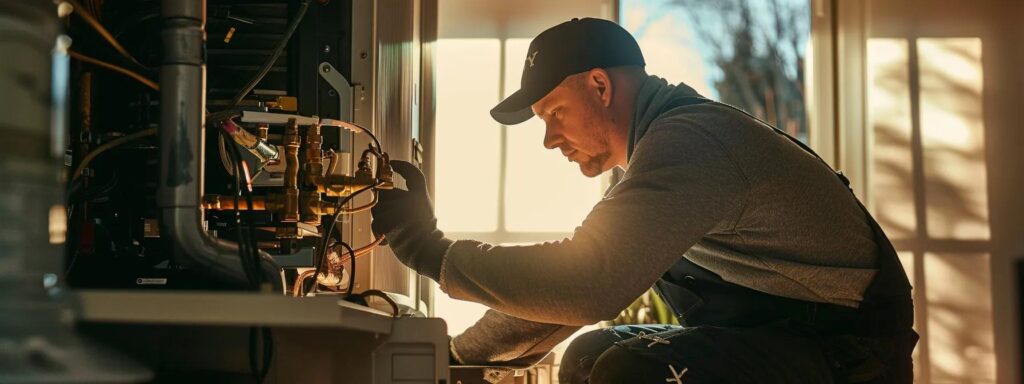 a skilled technician meticulously installing a gleaming furnace in a sunlit savannah home, highlighting the precision and care essential for optimal performance.