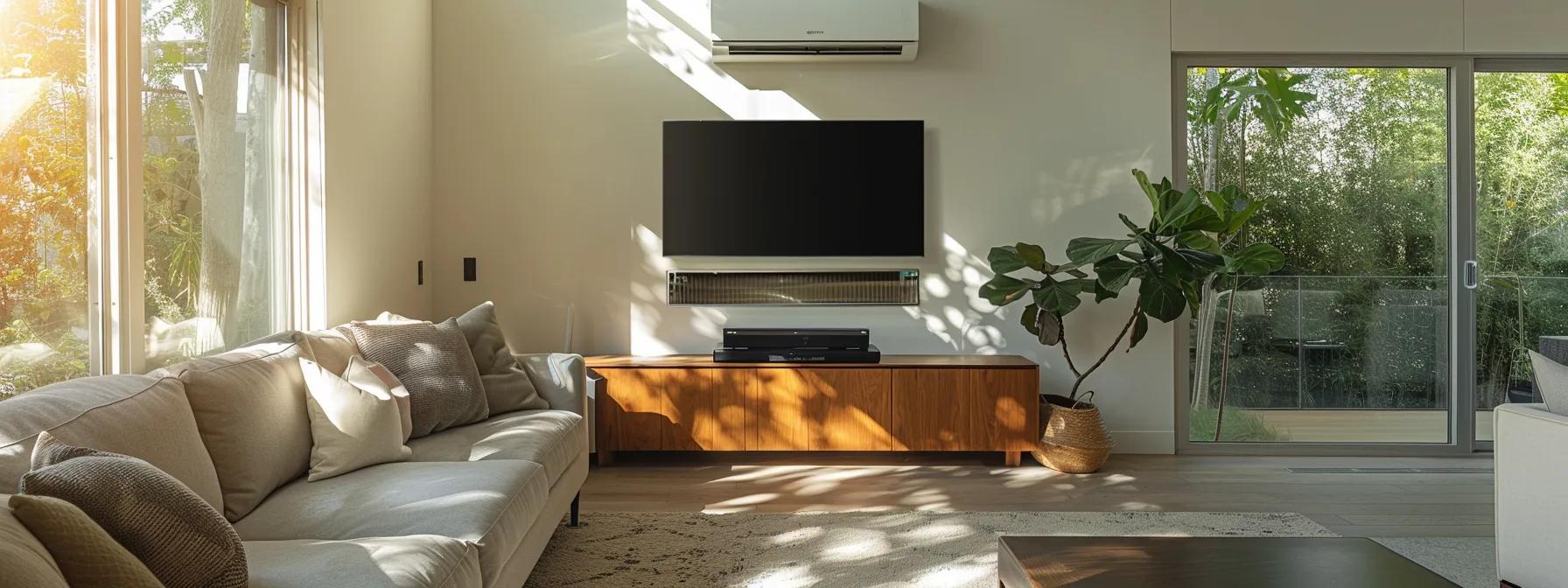 a well-lit, modern living room showcases visibly dusty air vents and faint signs of mold, highlighting the urgent need for duct cleaning as a concerned homeowner examines the space with a look of apprehension.