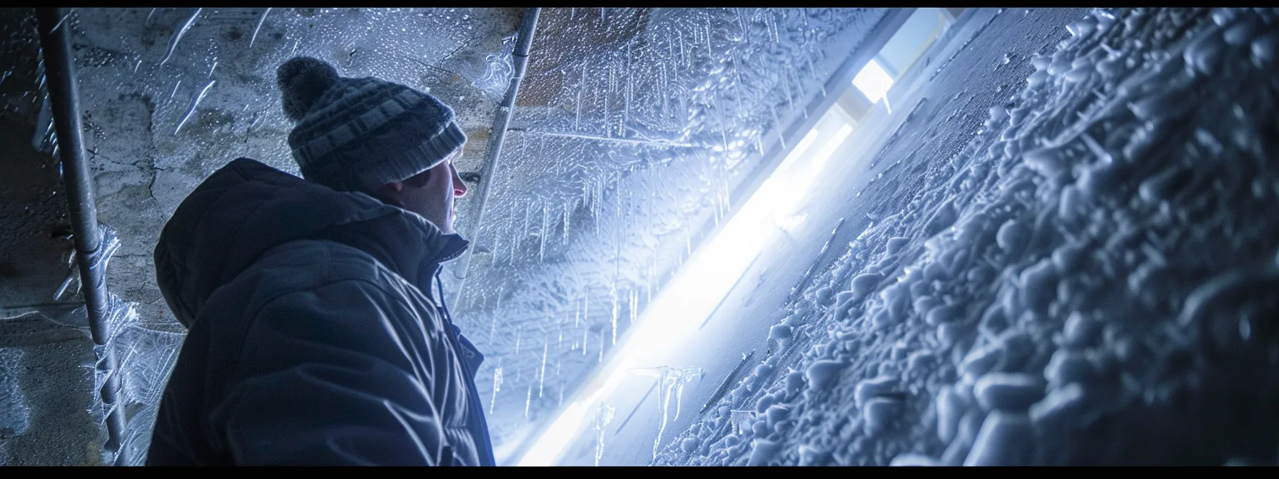 a homeowner in savannah inspecting a frozen evaporator coil in their hvac system during spring maintenance.