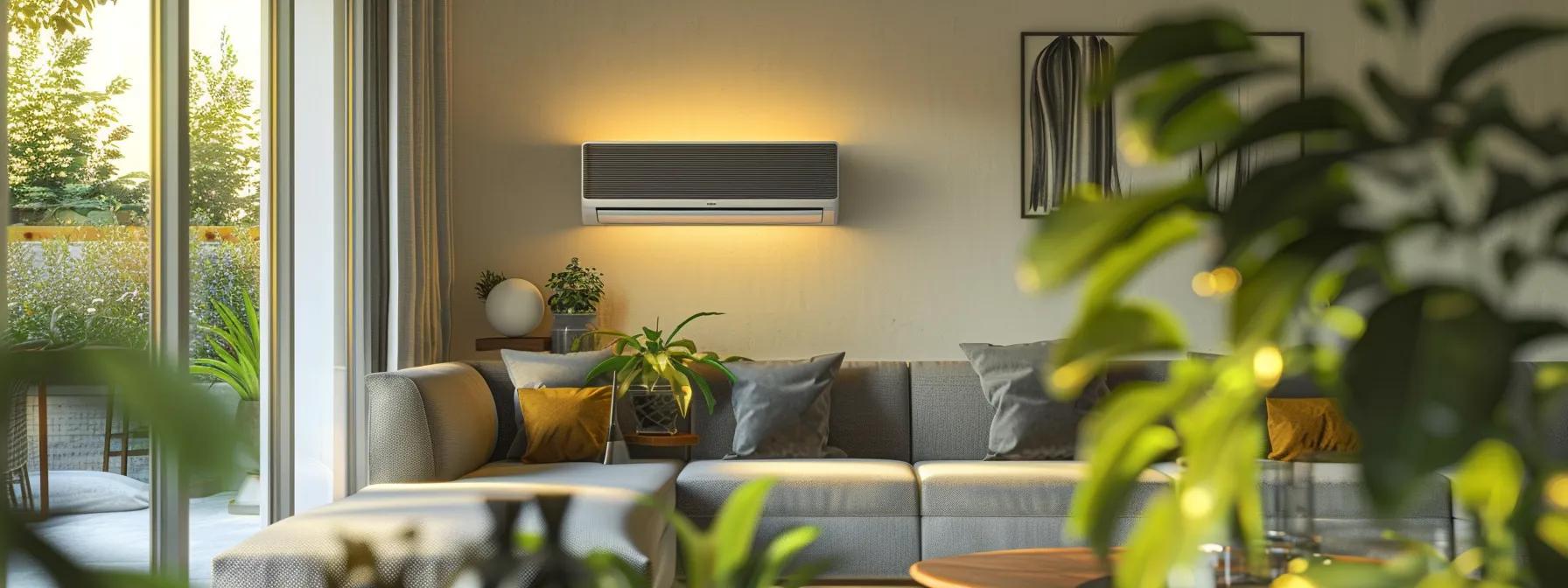 a modern savannah home interior featuring a sleek, high-efficiency hvac system prominently displayed, with clean lines and soft ambient lighting, illustrating the importance of maintenance and safety in indoor air quality.
