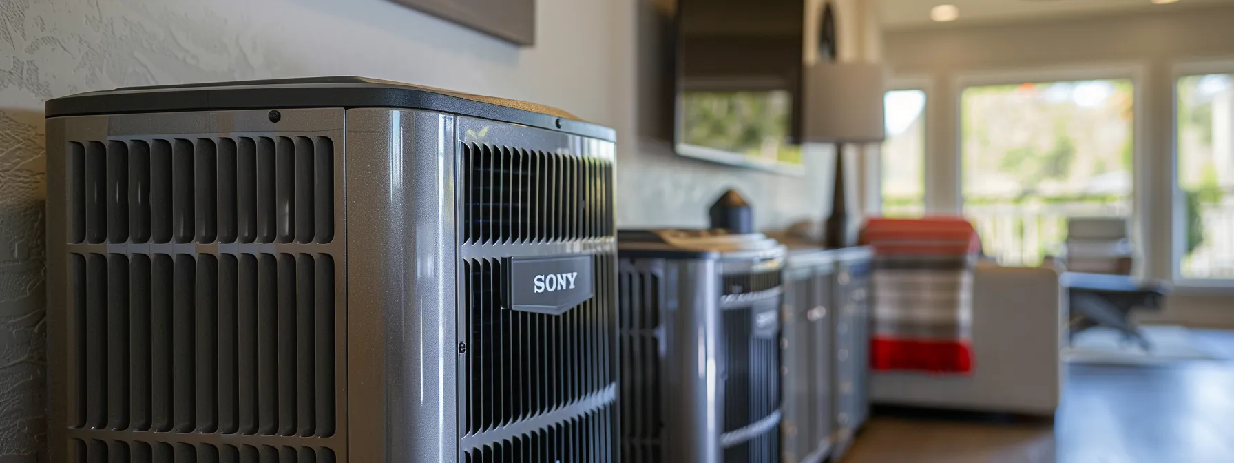 a modern, sleek hvac unit installed in a bright, eco-friendly home.