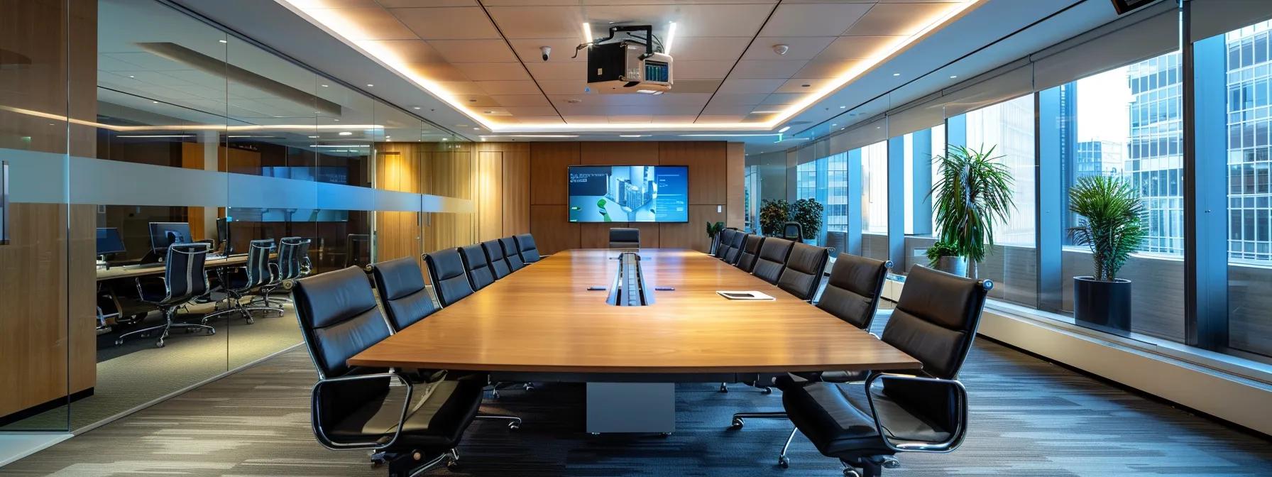 a professional office environment showcases a sleek conference room with a large table, where a diverse group of experts analyze detailed hvac regulation documents on digital screens, enveloped in soft, focused lighting to emphasize the importance of compliance and safety in system design and maintenance.