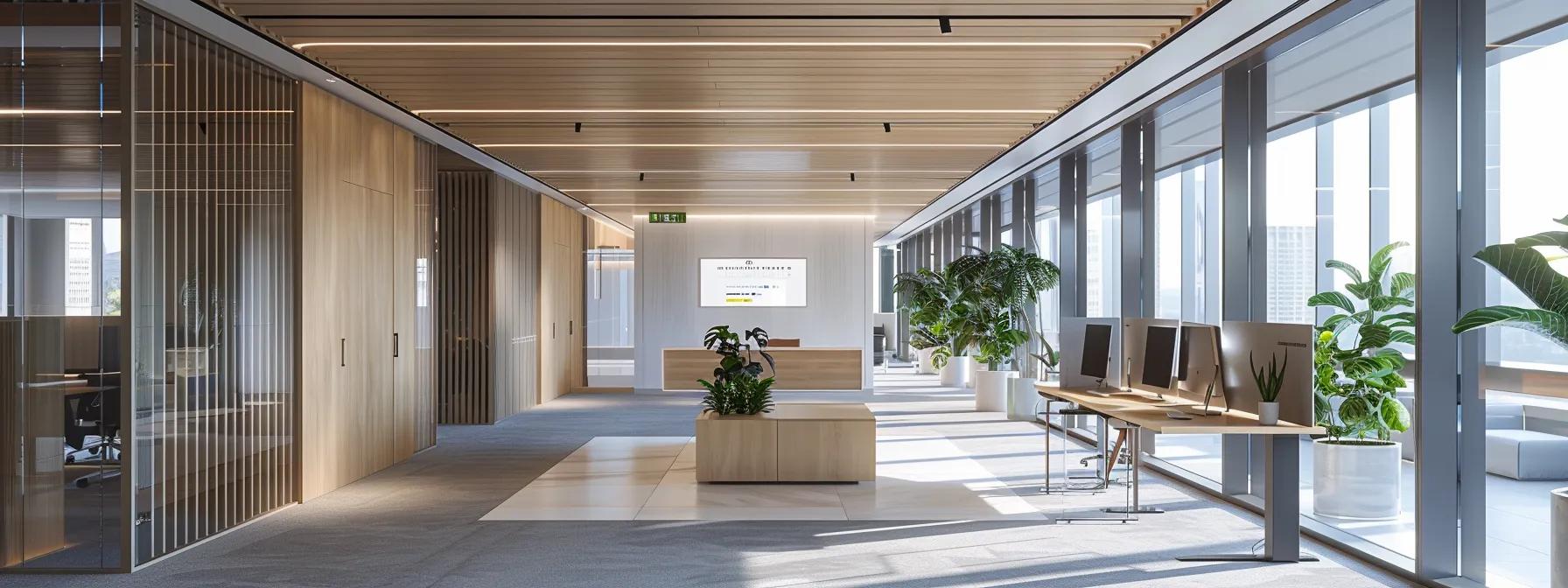 a sleek, modern indoor office space showcases advanced air quality monitoring devices seamlessly integrated into the environment, highlighting the importance of diy duct maintenance techniques with clear digital displays and a clean, minimalist aesthetic.