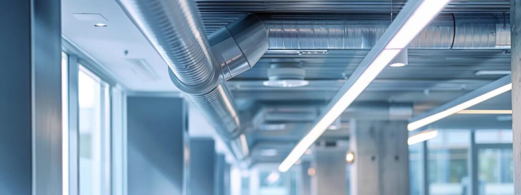 a sleek, modern office interior showcasing a well-maintained hvac duct system with clear indicators for maintenance, ambient lighting reflecting a sense of cleanliness and professionalism, emphasizing the importance of duct health to prevent mold build-up.