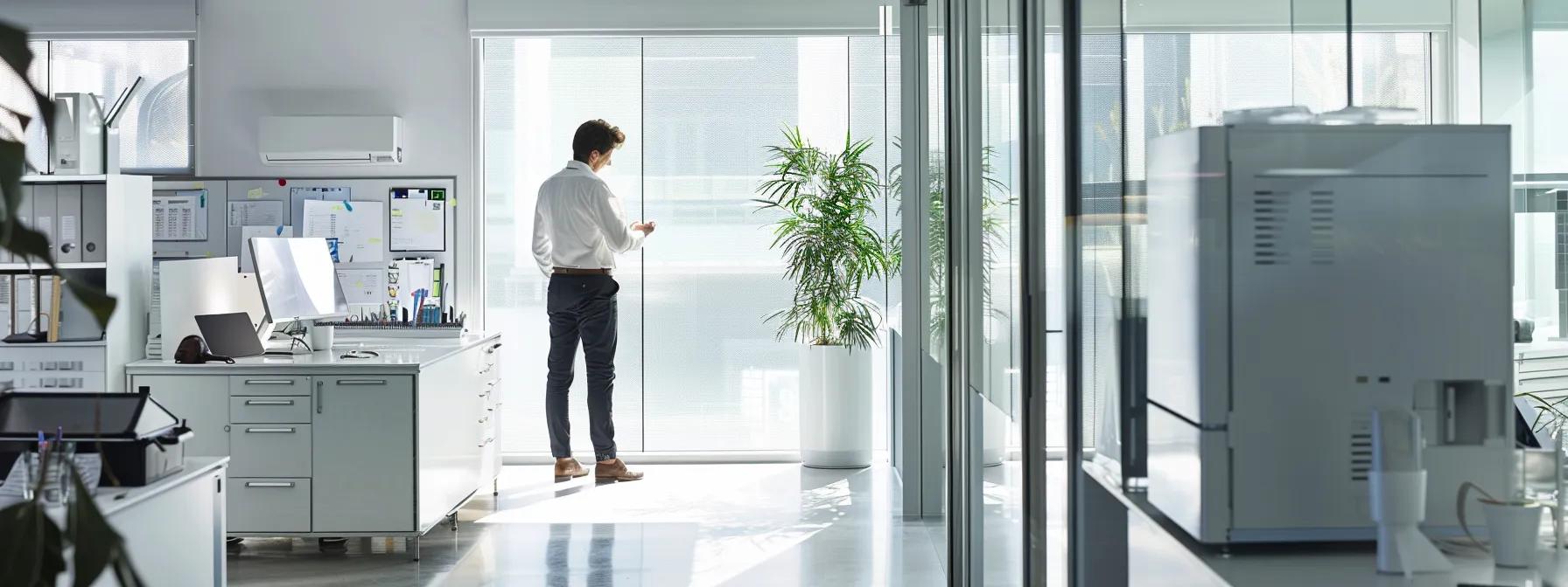 a sleek, modern office space features a technician examining a newly installed furnace, surrounded by tools and maintenance manuals, emphasizing the importance of consistent upkeep for optimal performance and longevity.