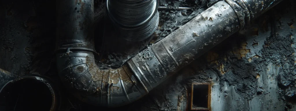 an aerial view of a dusty, neglected duct system in a dark corner of a savannah home, emphasizing the need for thorough cleaning.